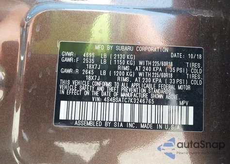 2019 Subaru Outback 2.5I Touring z USA, uszkodzony, nr VIN 4S4BSATC7K3246765